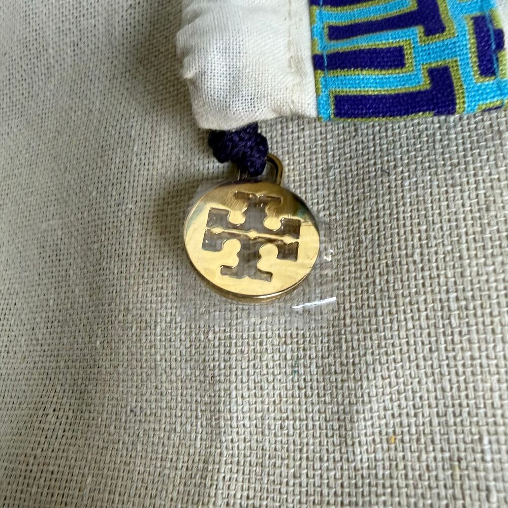 Tory Burch Dust Bag White Cotton Drawstring Pouch Blue Trim Logo Charm - Picture 2 of 5